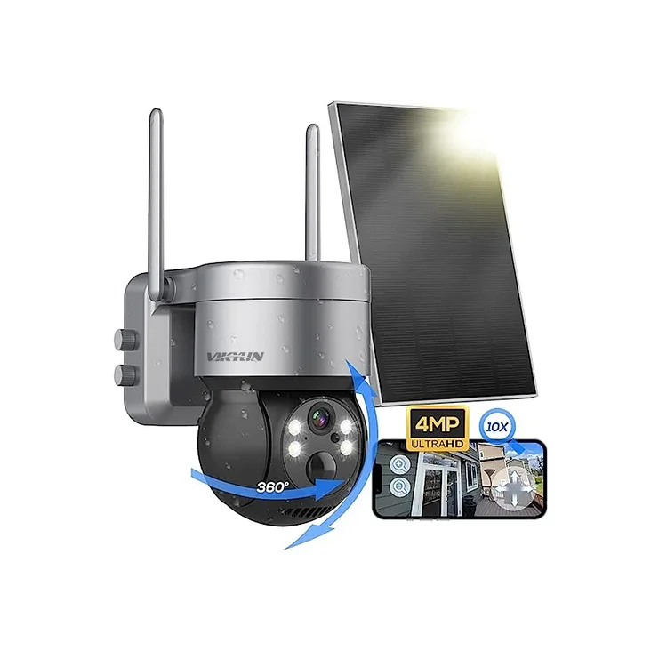 2.5K Solar Security Camera Outdoor, 4MP WiFi Battery PTZ Dome With Color Night Vision & 2-Way Audio, Works With Alexa