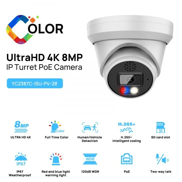 8MP 4K Full Color POE Turret Camera with 2 Way Audio — изображение 2